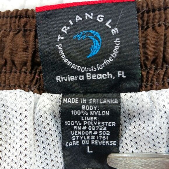 Triangle Swim Trunk Men's L. Nylon Lined 3 Pocket Faux Front Drawstring Brown... - Picture 2 of 13